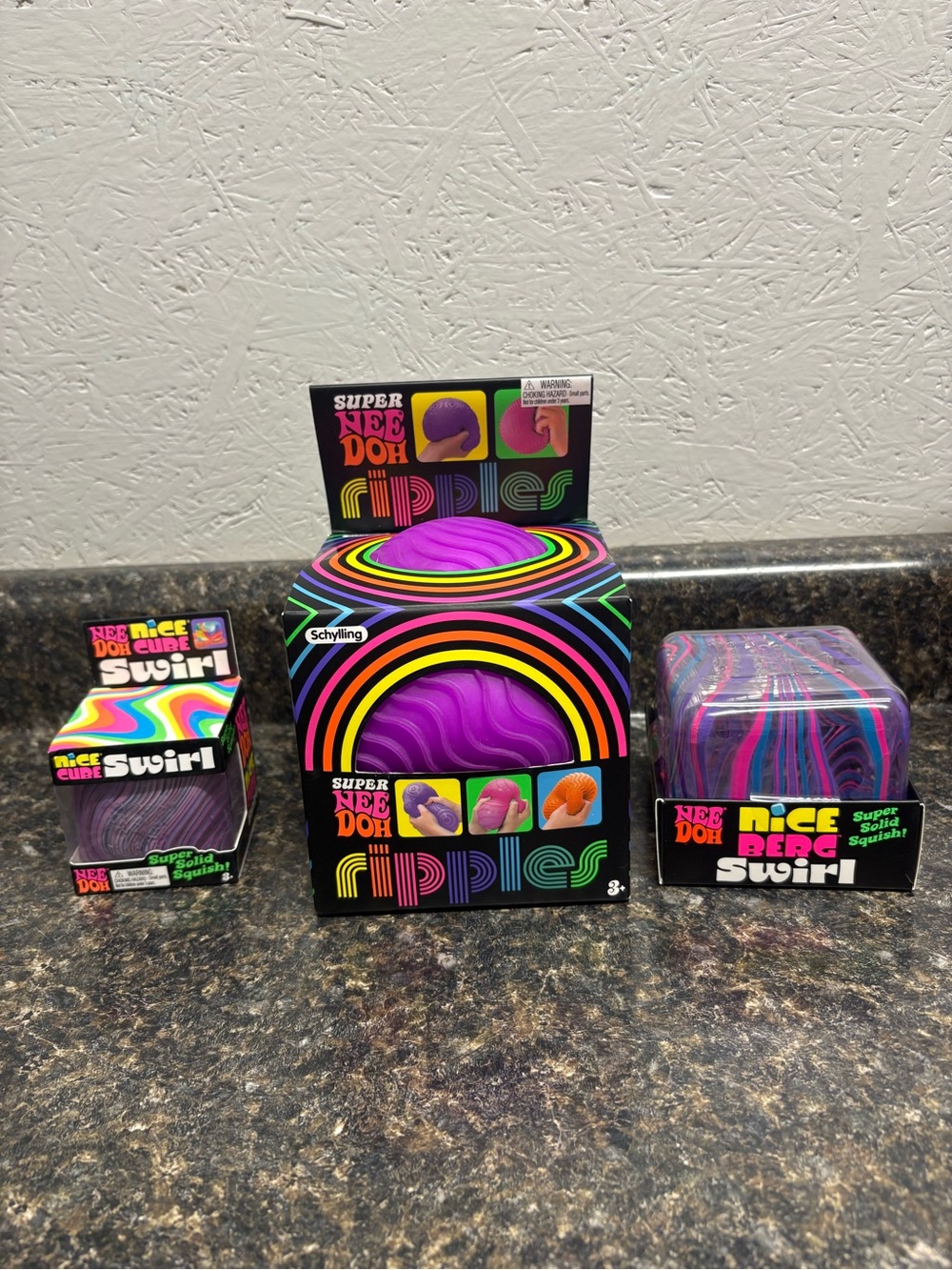 Needoh Purple Lot. Super Ripple, Swirl Cube, Swirl Berg